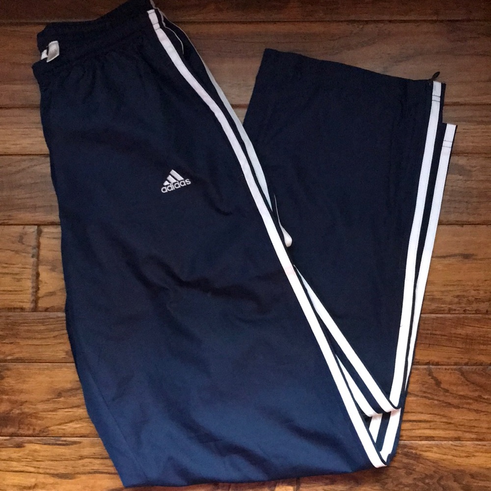 Navy and white adidas jogging pants
